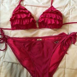 Hot Pink Hollister Ruffle Bikini Bottoms M Top L